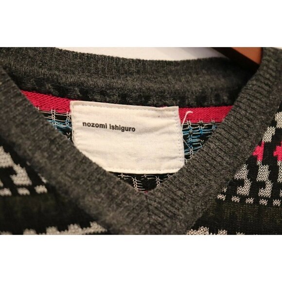 Nozomi Ishiguro Men's Medium Gray Pullover Sweater Japanese Knit Striped Jumper - Picture 4 of 7
